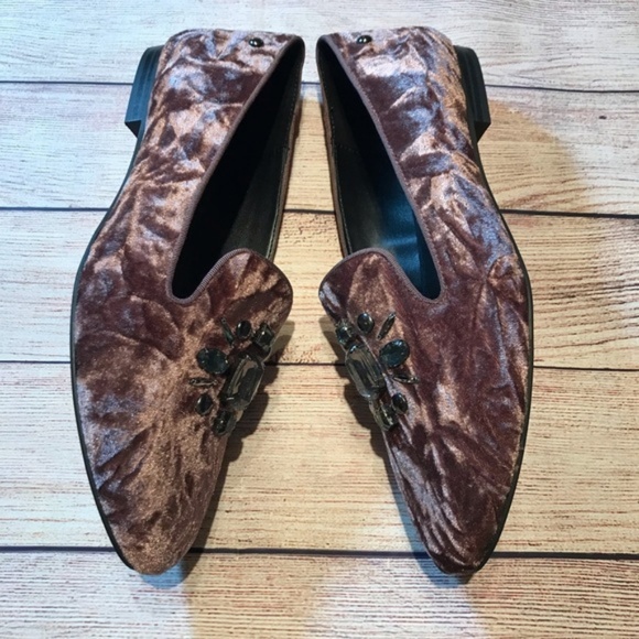 NIB Mauve crushed velvet smoking flats - Picture 5 of 7